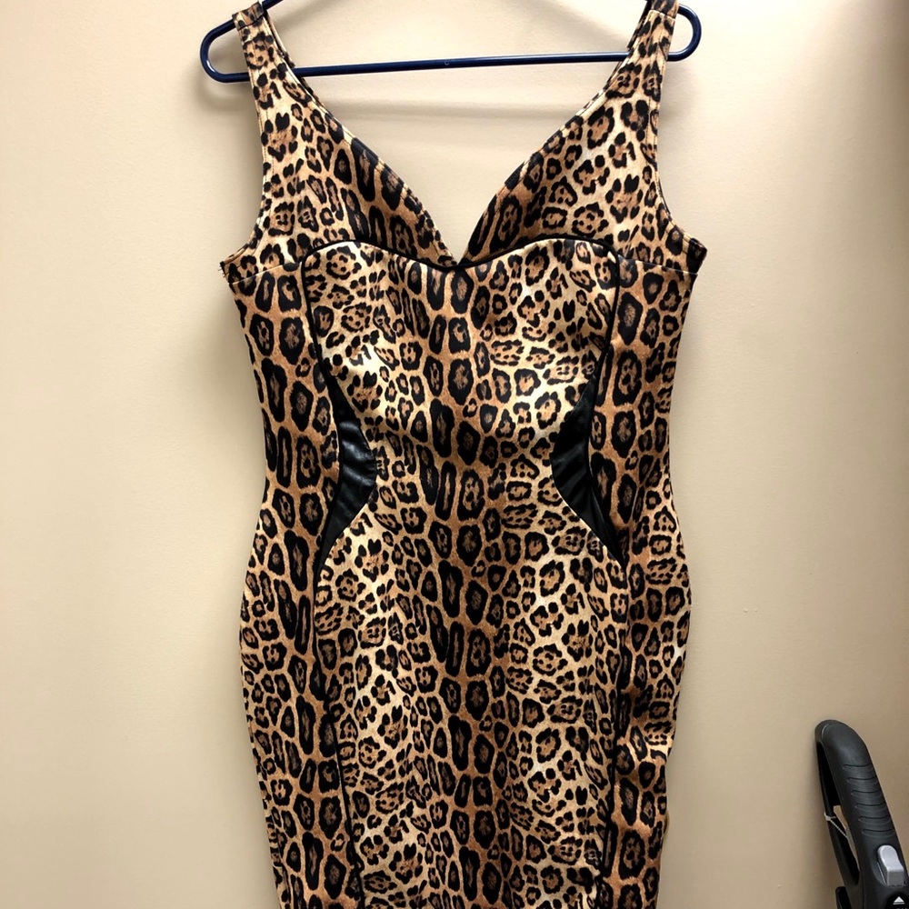 Leopard Print Bodycon Dress with Black Detail